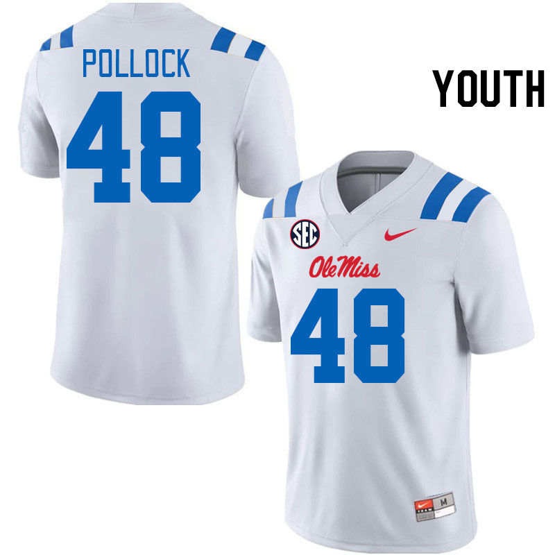 Youth #48 Charlie Pollock Ole Miss Rebels 2024 New Uniforms College Football Jerseys Stitched-White